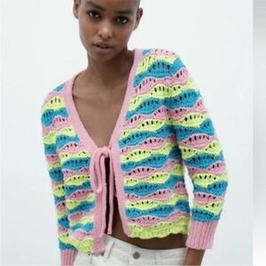 ZARA striped Multi-Color Knit Cardigan